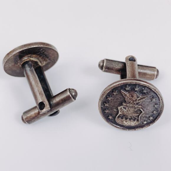 Vintage N.S. Meyer Sterling Silver Military Cufflinks - Eagle Shield Design - Picture 3 of 9
